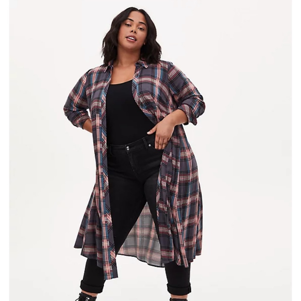 MULTI PLAID CHALLIS DUSTER SHIRT KIMONO